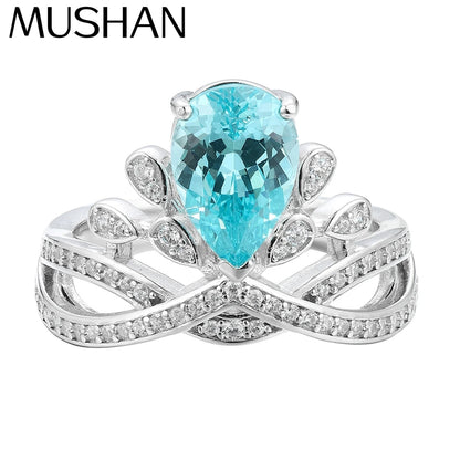 MUSHAN Custom Jewelry 925 Sterling Silver Ring Lab Blue Sapphire Radiant Bridal Ring for Women 18K Gold Plated Anniversary Ring