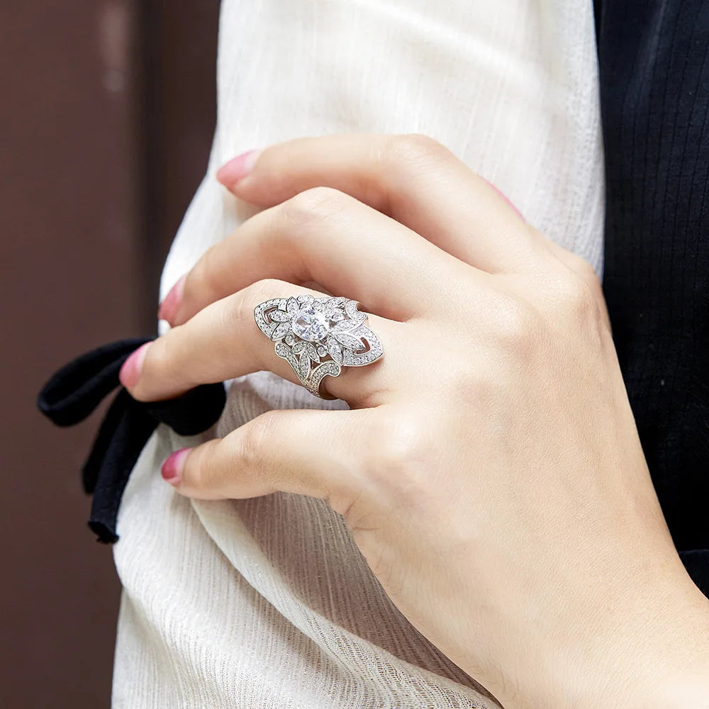 MuShan Jewelry 925 Sterling Silver Ring Wedding Band High Carbon Diamond  Her Gift Best Friend Gift Women Rings Fine Jewelry