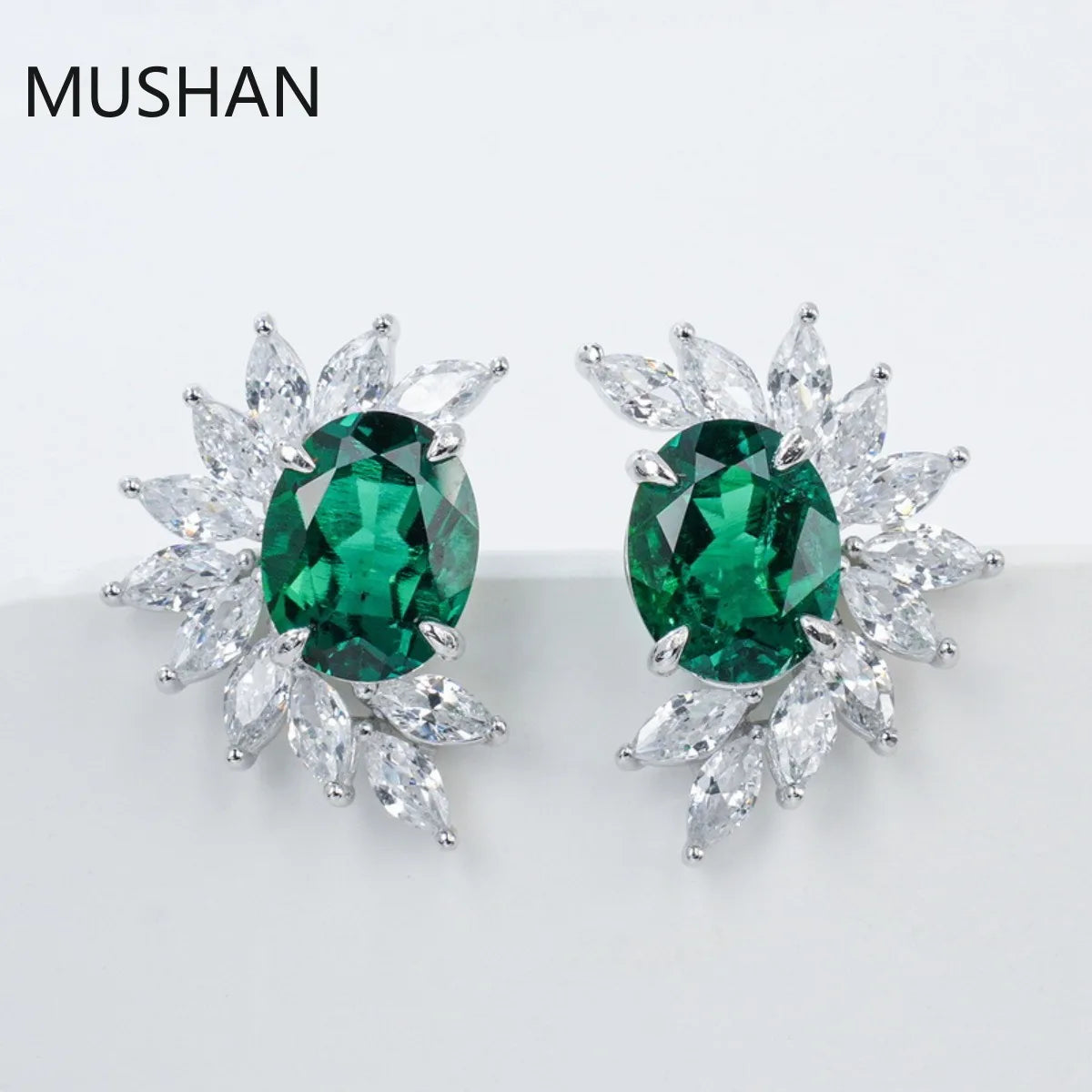 MUSHAN Luxury Jewelry S 925 Sterling Silver Stud Earrings Women GRC Certificated Lab Grown Emerald Earrings Stud Ear Pin Jewelry