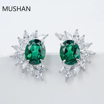 MUSHAN Luxury Jewelry S 925 Sterling Silver Stud Earrings Women GRC Certificated Lab Grown Emerald Earrings Stud Ear Pin Jewelry