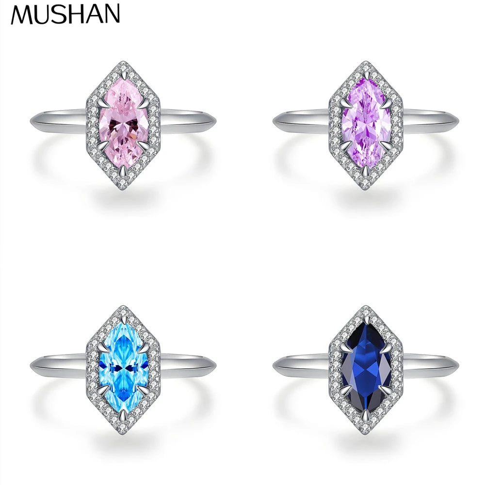 Bague en argent sterling 925 de la marque MuShan, sertie de pierres précieuses roses, bleues et vertes, plaquée rhodium, idéale pour les anniversaires, les mariages et les occasions spéciales.