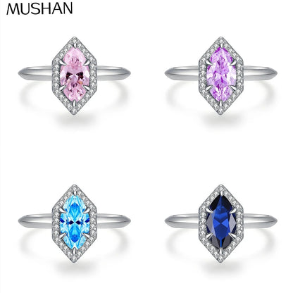 Bague en argent sterling 925 de la marque MuShan, sertie de pierres précieuses roses, bleues et vertes, plaquée rhodium, idéale pour les anniversaires, les mariages et les occasions spéciales.
