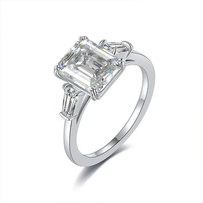 Anillo de banda de plata de ley 925 MUSHAN Luxury Jewelry para mujer, diamante de moissanita con certificado GRA, esmeralda, color D, joyería fina