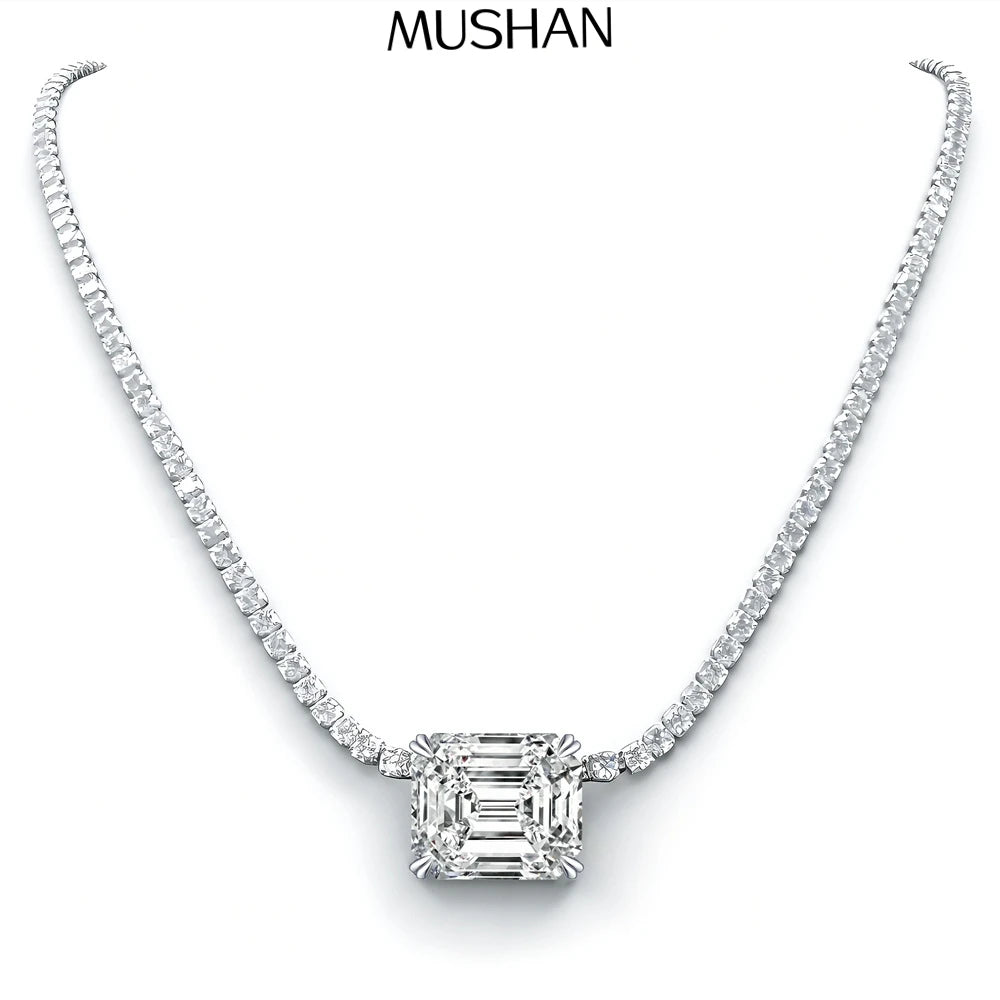 Collar de plata de ley 925 con halo de diamante moissanita de MuShan Luxury Jewelry, casual para prometida, colgante con patente MST bañado en oro de 18K
