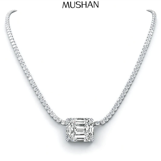 MuShan Luxury Jewelry 925 Sterling Silver Necklace Moissanite Diamond Halo Casual for Fiancee 18K Gold Plated MST Patent Pendant