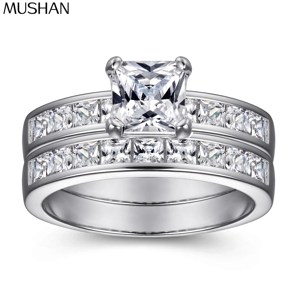 MuShan Jewelry 925 Sterling Silver Romantic Engagement Ring 7A Cubic Zirconia  Women Rings Bands Anniversary  Women Gift
