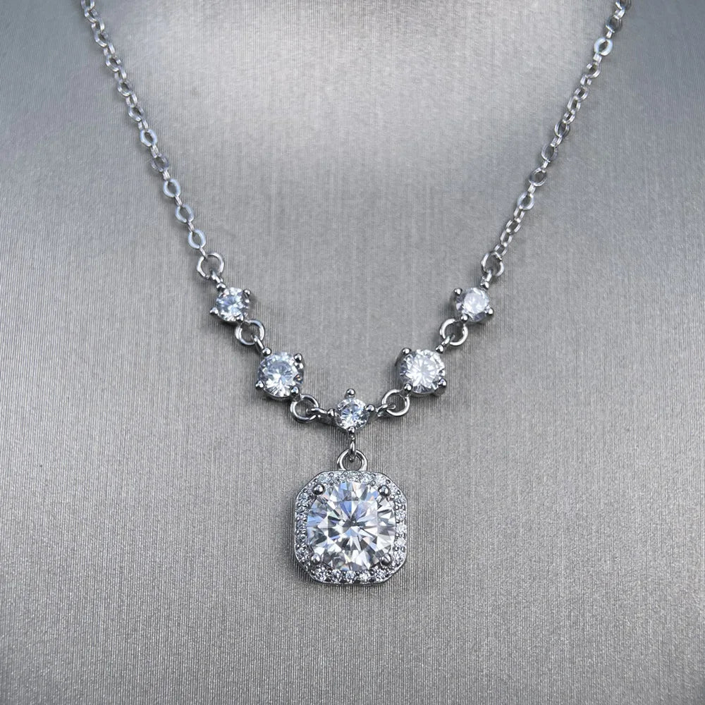 MuShan Luxury Jewelry 925 Sterling Silver Pendant Necklace Moissanite Anniversary Gold Vermeil Girls MST Patent Pendants