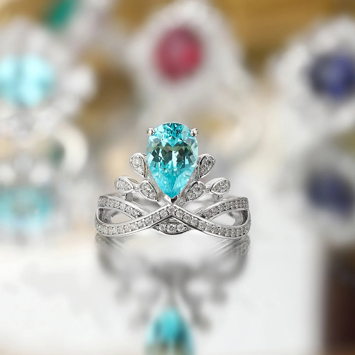 MUSHAN Custom Jewelry 925 Sterling Silver Ring Lab Blue Sapphire Radiant Bridal Ring for Women 18K Gold Plated Anniversary Ring
