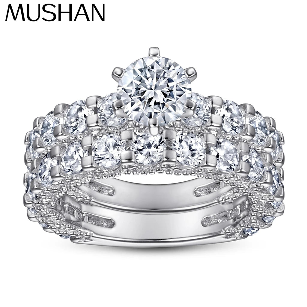 MuShan Jewelry 925 Sterling Silver Timeless Rings Bands Ring 5A Cubic Zirconia Rings Bands Engagement Anniversary  Women Gift