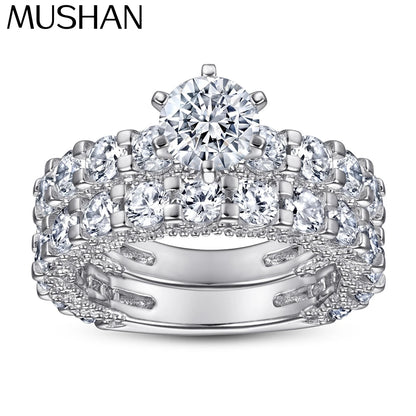 MuShan Jewelry 925 Sterling Silver Timeless Rings Bands Ring 5A Cubic Zirconia Rings Bands Engagement Anniversary  Women Gift