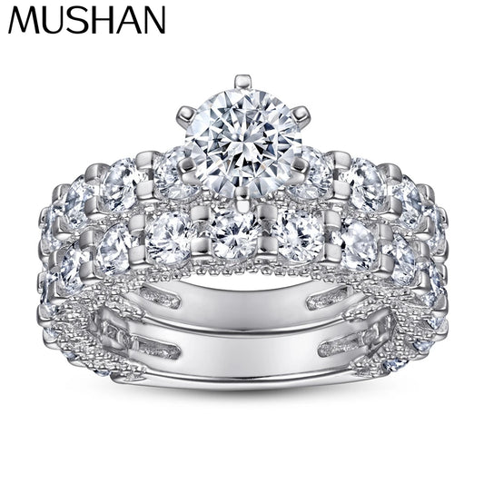 Bague intemporelle MuShan Jewelry en argent sterling 925, anneau avec zircon cubique 5A, cadeau pour femme pour fiançailles ou anniversaire