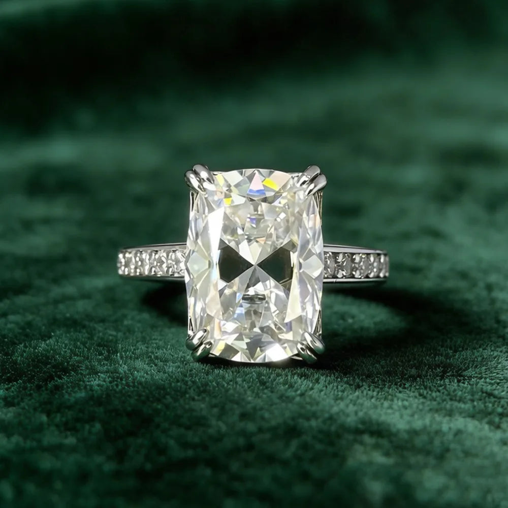 Anillo de joyería de lujo MUSHAN de plata de ley 925 para mujer, anillo de diamantes de moissanita con certificado GRA, esmeralda, color D, joyería fina