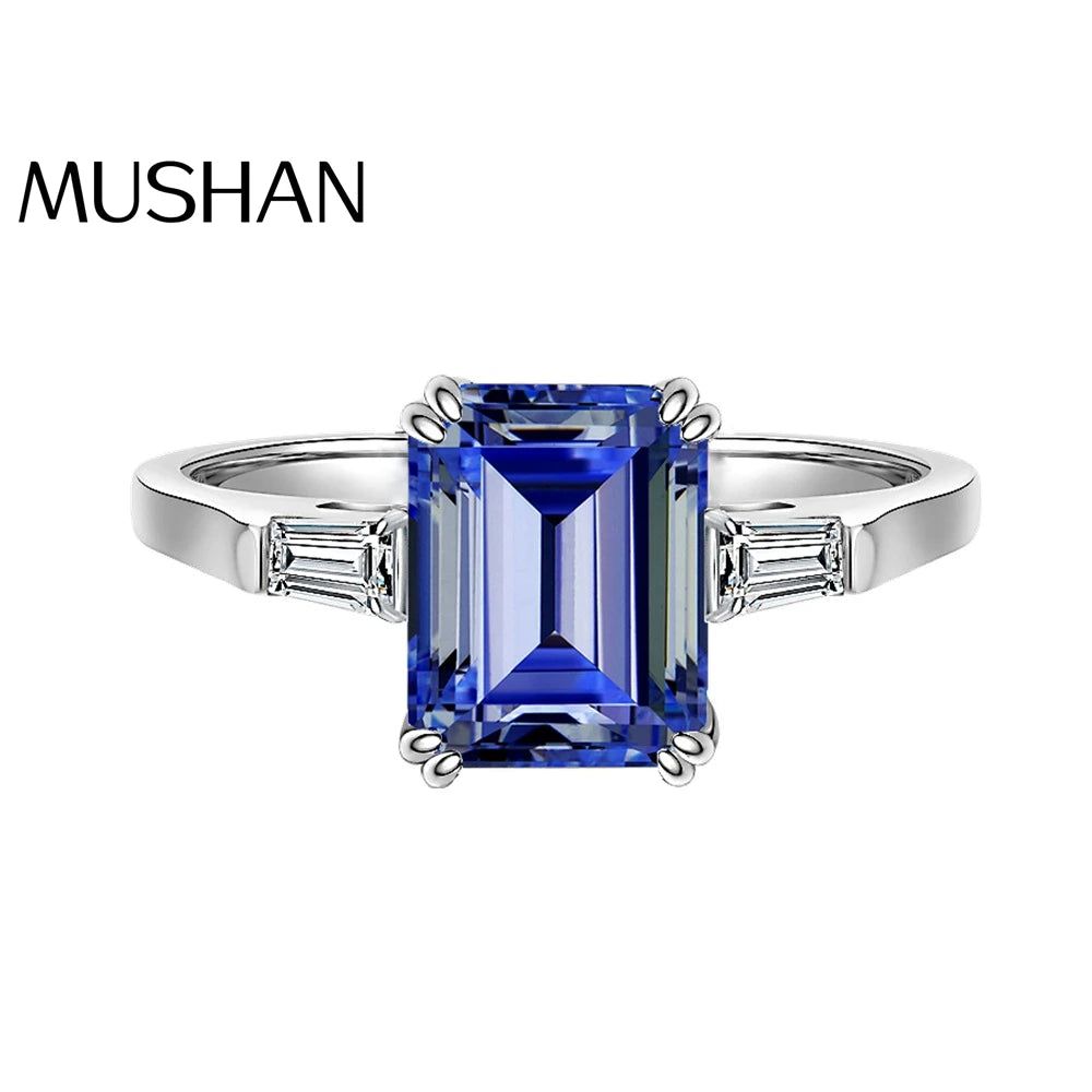 MUSHAN Luxury Jewelry 2.5 Carat Rectangle 6*8mm CZ Zircon Tanzanite Sapphire Rings Band 925 Sterling Silver Ring For Women