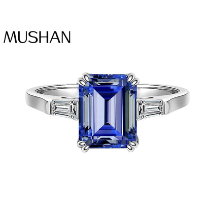 MUSHAN Luxury Jewelry 2.5 Carat Rectangle 6*8mm CZ Zircon Tanzanite Sapphire Rings Band 925 Sterling Silver Ring For Women