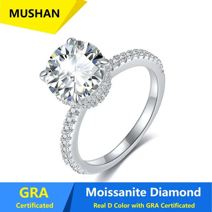 Anillo de banda de plata de ley 925 de lujo MUSHAN para mujer, diamante de moissanita con certificado GRA, esmeralda, color D, joyería fina
