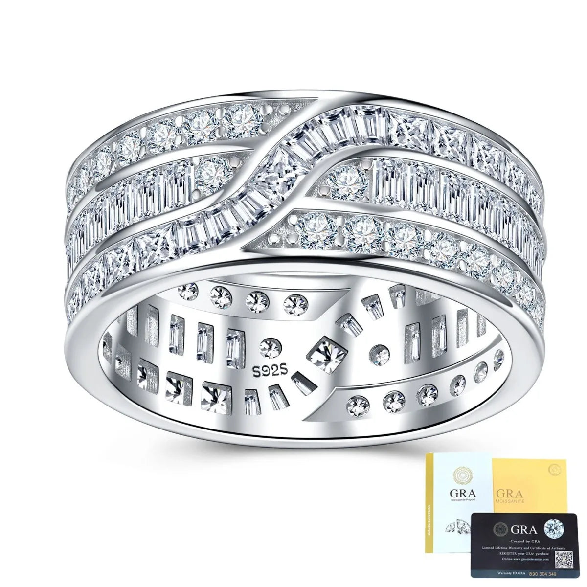 Anillo de lujo MUSHAN de plata de ley 925 para mujer, con diamante de moissanita certificado por GRA, esmeralda, color D, joyería fina
