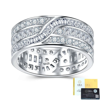 Anillo de lujo MUSHAN de plata de ley 925 para mujer, con diamante de moissanita certificado por GRA, esmeralda, color D, joyería fina