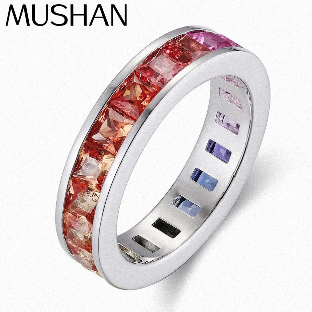 MUSHAN Custom Jewelry 925 Sterling Silver Ring Lab Blue Sapphire Heart Modern Ring for Women 18K Gold Plated Anniversary Rings