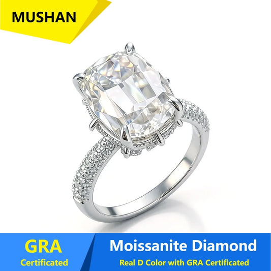 MUSHAN Luxury Jewelry 925 Sterling Silver Ring Band Women GRA Certificated Moissanite Diamond Emerald D Color Rings Fine Jewelry