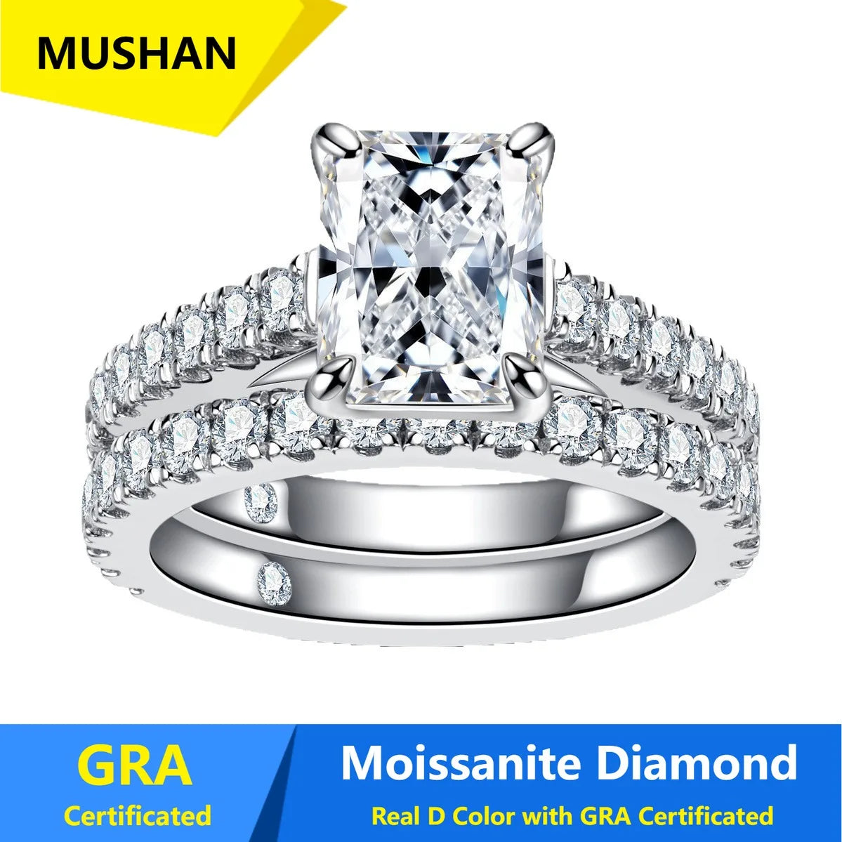 MUSHAN Luxury Jewelry 925 Sterling Silver Ring Band Women GRA Certificated Moissanite Diamond Emerald D Color Rings Fine Jewelry