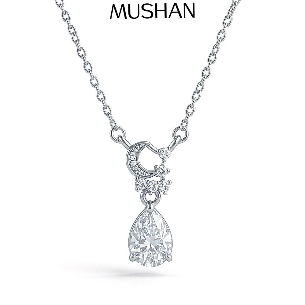 Collar con colgante de corazón de moissanita, cadena belcher de plata de ley 925, baño de oro, patente MST, marca MuShan Jewelry, para novia y San Valentín