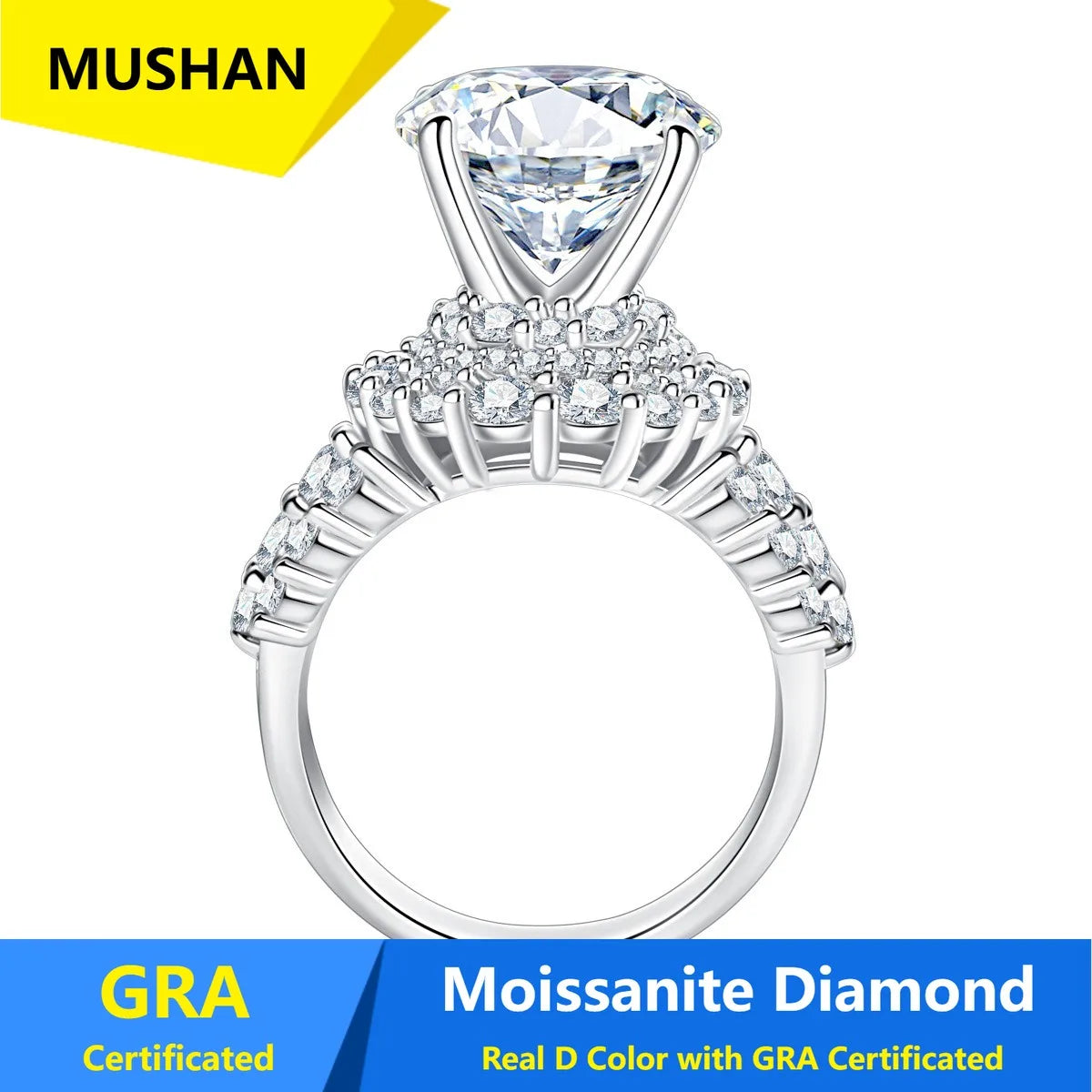 MUSHAN Luxury Jewelry 925 Sterling Silver Ring Band Women GRA Certificated Moissanite Diamond Emerald D Color Rings Fine Jewelry