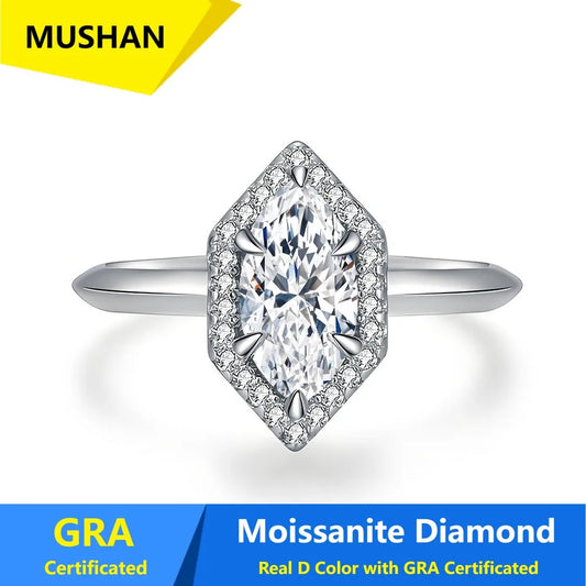 MUSHAN Luxury Jewelry 925 Sterling Silver Ring Band Women GRA Certificated Moissanite Diamond Emerald D Color Rings Fine Jewelry