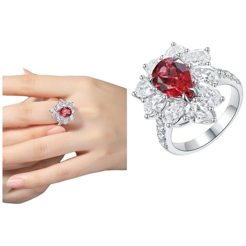 MUSHAN Custom Jewelry 925 Sterling Silver Ring Lab Red Ruby Round Bridal Ring for Women 18K Gold Plated GRC Certificate Rings