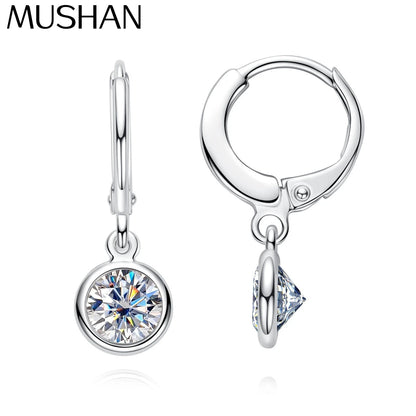 Pendientes de aro de plata de ley 925 MuShan Designer Jewelry, minimalistas con diamante de moissanita, regalo de cumpleaños para chicas, chapados en platino, patente MST