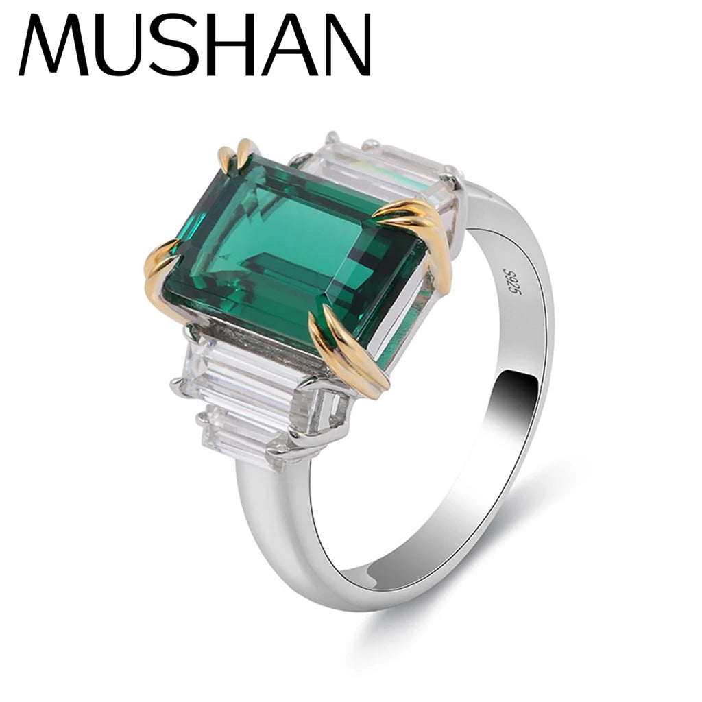 Anillo de compromiso MUSHAN Bespoke Jewelry con esmeralda de laboratorio de 9*11 mm, banda en platino PT950, oro de 10K, 14K o 18K, joyería para mujer