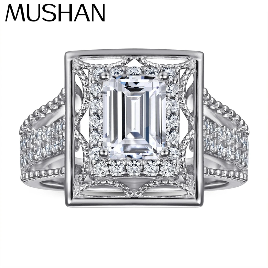 MuShan Jewelry 925 Sterling Silver Rings Bands Engagement Ring 7A Cubic Zirconia Romantic Delicate Anniversary  Women Gift