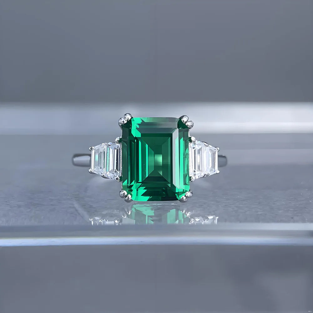 MuShan Designer Jewelry 925 Sterling Silver Ring Green High Carbon Diamond Gemstones Rings Band for Women Rhodium Plated Rings