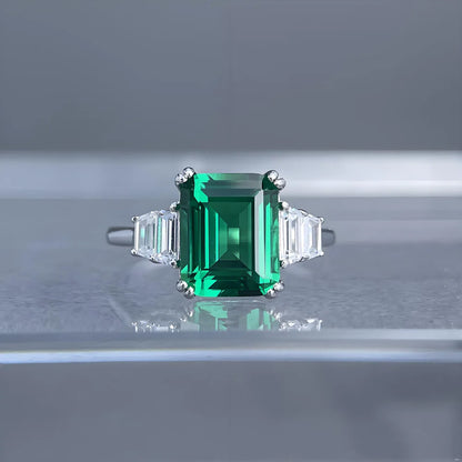 MuShan Designer Jewelry 925 Sterling Silver Ring Green High Carbon Diamond Gemstones Rings Band for Women Rhodium Plated Rings