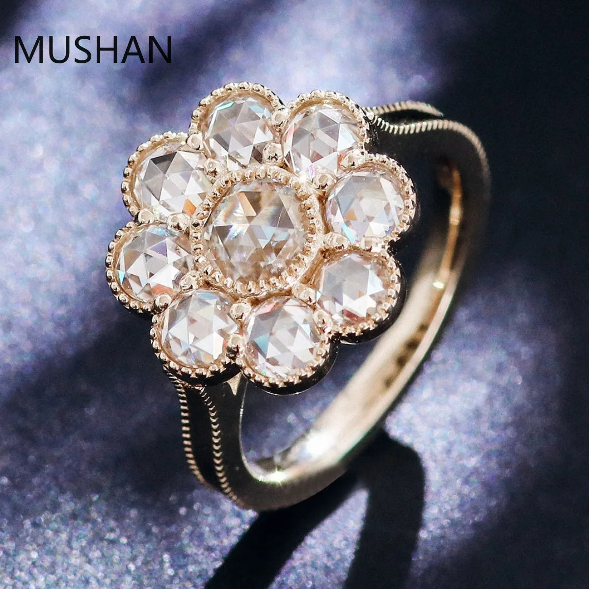 MUSHAN Luxury Custom 925 Sterling Silver 14K 18K Gold Rings Band Jewelry Rose Cut Moissanite Diamond Wedding Ring For Women