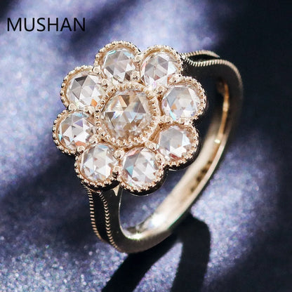MUSHAN Luxury Custom 925 Sterling Silver 14K 18K Gold Rings Band Jewelry Rose Cut Moissanite Diamond Wedding Ring For Women