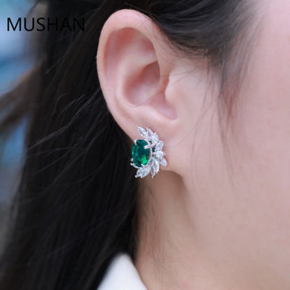 MUSHAN Luxury Jewelry S 925 Sterling Silver Stud Earrings Women GRC Certificated Lab Grown Emerald Earrings Stud Ear Pin Jewelry