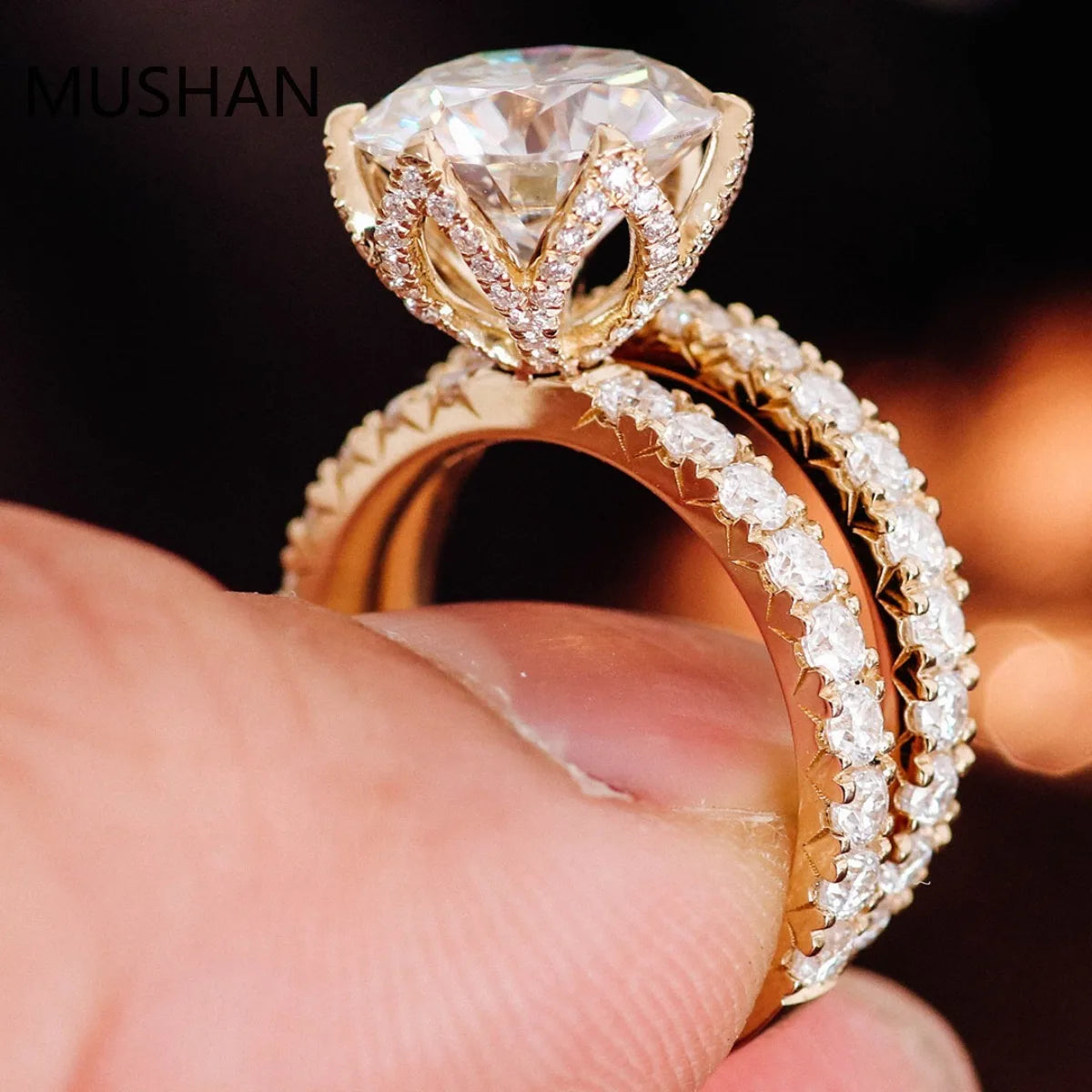 MUSHAN Luxury Custom 14K 18K Gold Rings Band Jewelry With Moissanite Diamond Lab Grown Gemstones Diamond Wedding Ring For Women