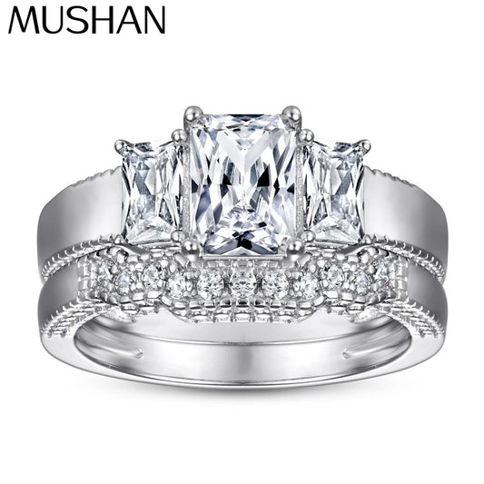 Anillo de compromiso romántico de plata de ley 925 de MuShan Jewelry, con circonita cúbica 5A, ideal como regalo para mujer en San Valentín o aniversario