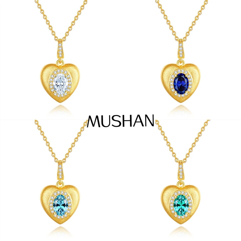 MuShan Luxury Jewelry 925 Sterling Silver Pendant Necklace 1CT Moissanite Birthday Girls Gold Vermeil MST Patent Rope Chain