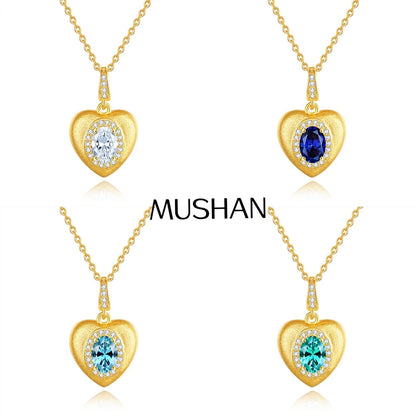 MuShan Luxury Jewelry 925 Sterling Silver Pendant Necklace 1CT Moissanite Birthday Girls Gold Vermeil MST Patent Rope Chain