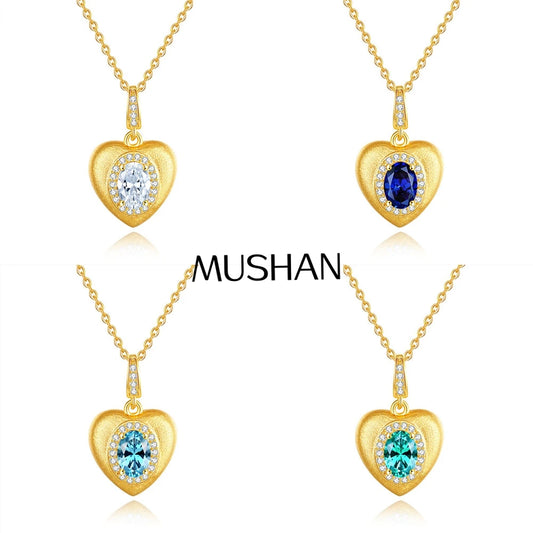 MuShan Luxury Jewelry 925 Sterling Silver Pendant Necklace 1CT Moissanite Birthday Girls Gold Vermeil MST Patent Rope Chain