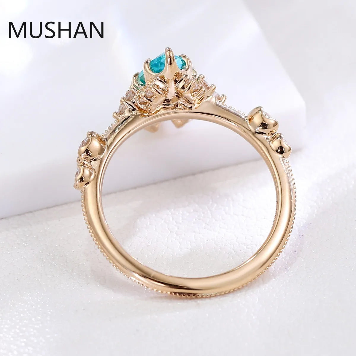 Anillo de compromiso MUSHAN de lujo personalizado en oro de 14K o 18K con moissanita, diamantes de laboratorio y gemas para mujer