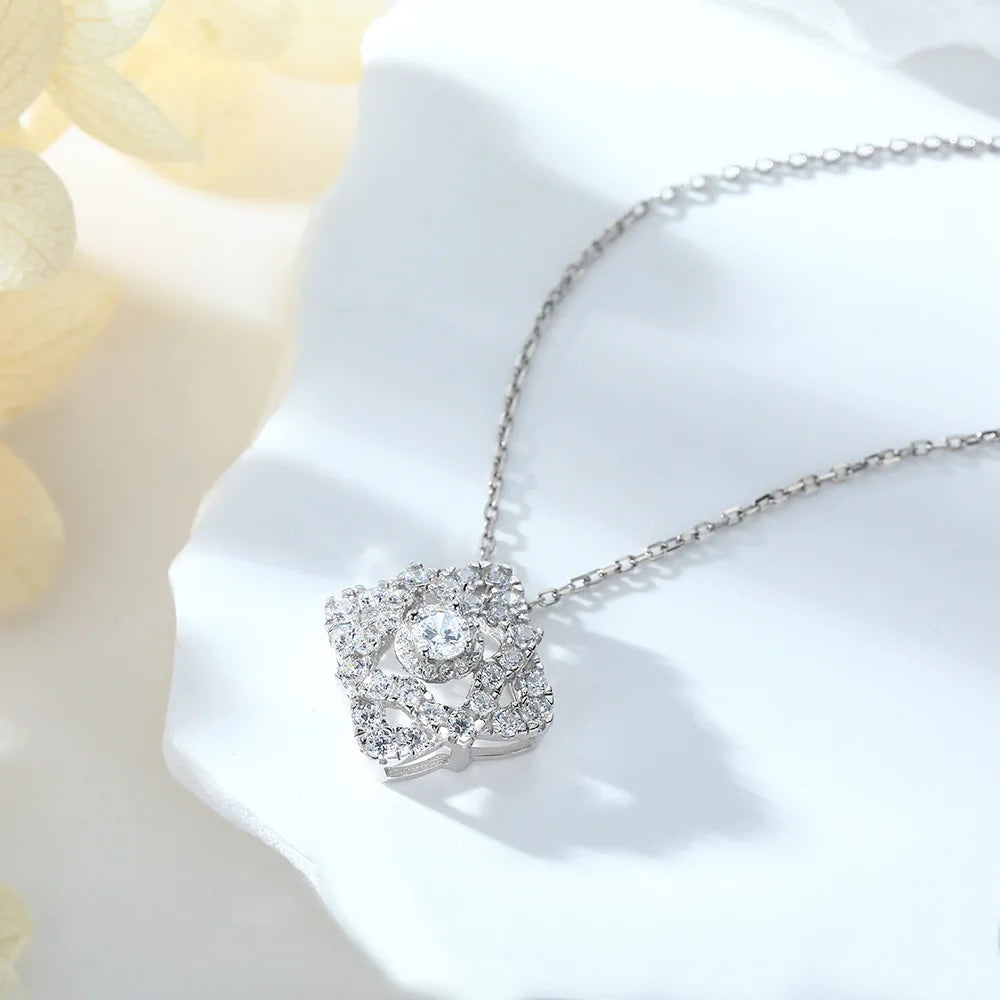 MuShan Jewelry 925 Sterling Silver Necklace Pendant Chain HCD Diamonds Anniversary Gift Christmas Gift Women Necklaces Jewelry