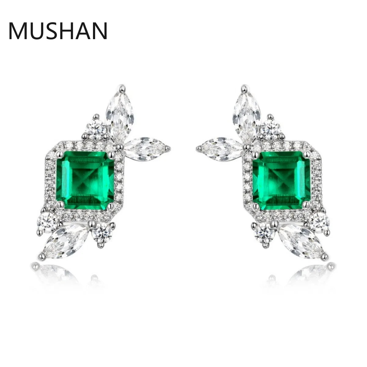 Boucles d'oreilles clous MUSHAN Luxury Jewelry en argent sterling 925 pour femmes, boucles d'oreilles à tige avec émeraude de laboratoire certifiée GRC