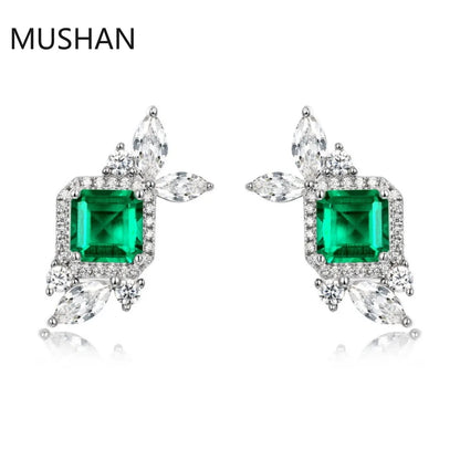 Boucles d'oreilles clous MUSHAN Luxury Jewelry en argent sterling 925 pour femmes, boucles d'oreilles à tige avec émeraude de laboratoire certifiée GRC