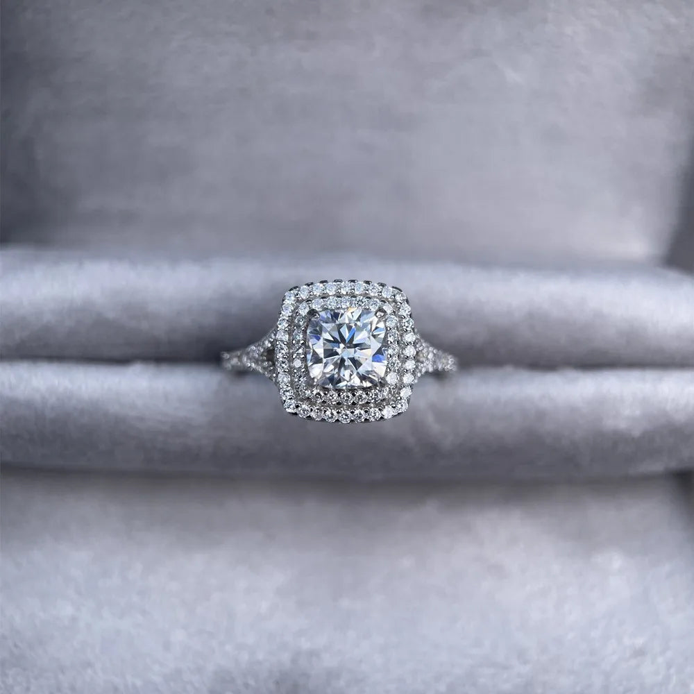 Anillo de lujo MUSHAN de plata de ley 925 para mujer, anillo con diamante de moissanita, certificado GRA, color D, esmeralda, joyería fina