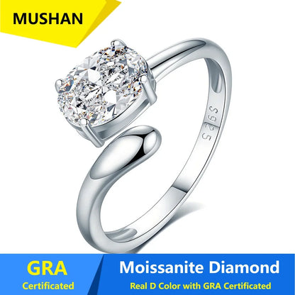 MUSHAN Luxury Jewelry 925 Sterling Silver Ring Band Women GRA Certificated Moissanite Diamond Emerald D Color Rings Fine Jewelry