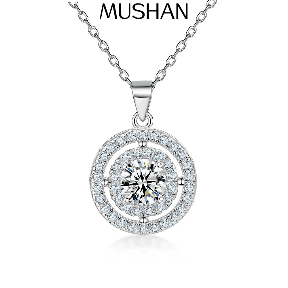 Collar de plata de ley 925 de MuShan Luxury Jewelry con circonita 7A, diseño Halo Eternity para mujer, colgante de joyería premium con baño de rodio
