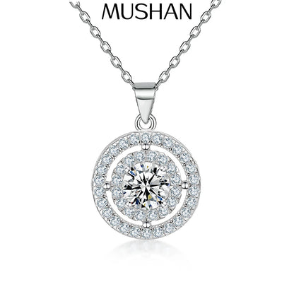 Collar de plata de ley 925 de MuShan Luxury Jewelry con circonita 7A, diseño Halo Eternity para mujer, colgante de joyería premium con baño de rodio