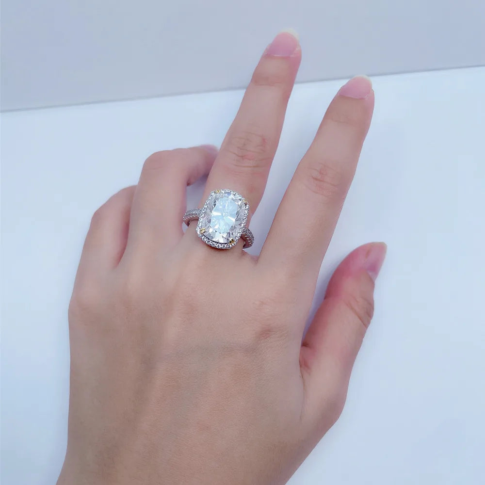 MuShan Designer Jewelry 925 Sterling Silver Ring GRA Certificate 10x14 10ct Moissanite Rings for Women 18K Gold Plated Jewelry